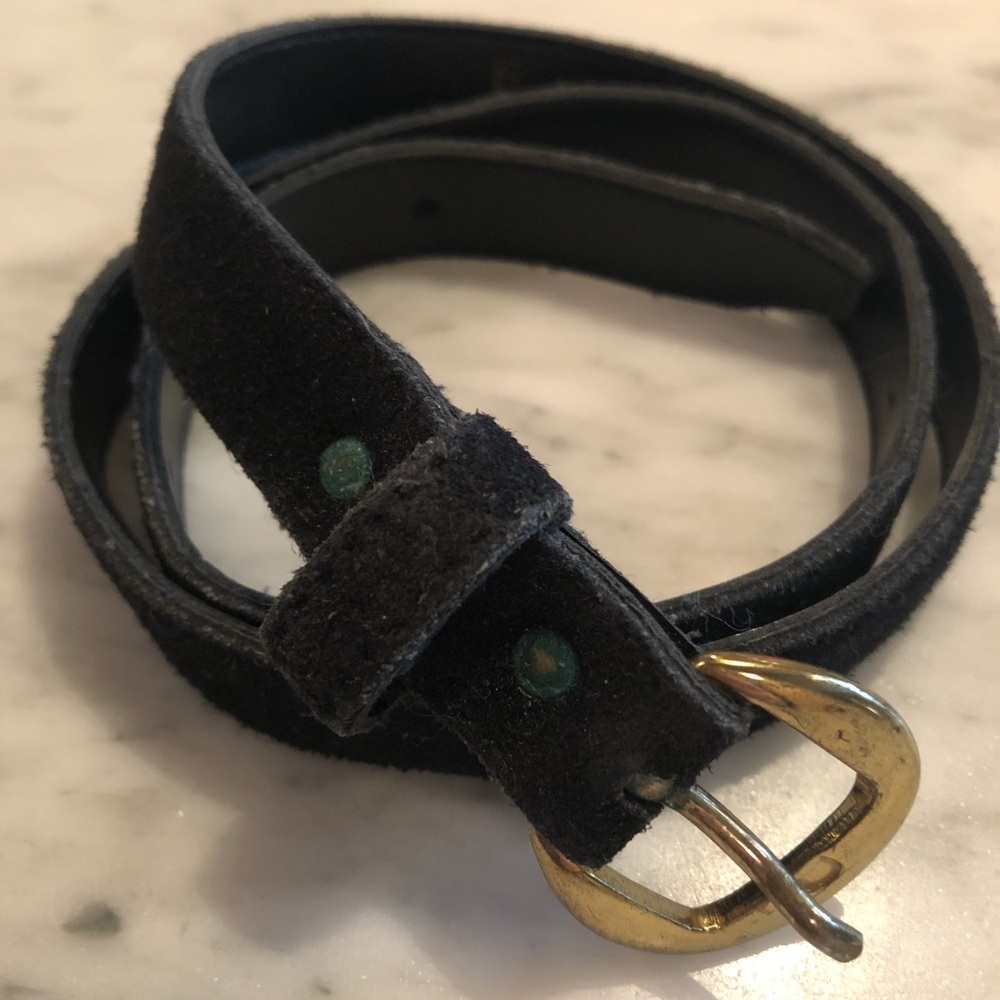 Black suede and leather belt with gold buckle